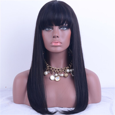 

Straight Lace Front Human Hair Wigs With Bangs Brazilian Remy Pre Plucked Bleacehd Knots Lace Wigs For Black Women Free Shipping