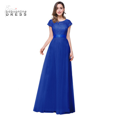 

Robe de Soiree Longue Cap Sleeve A line Tulle Lace Long Evening Dresses 2018 Formal Party Dress Evening Gowns Vestido Longo