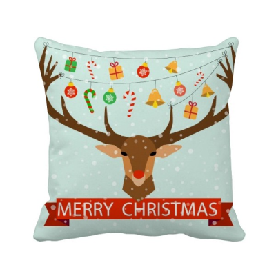 

Christmas Deer Gift Bell Festival Pattern Square Throw Pillow Insert Cushion Cover Home Sofa Decor Gift