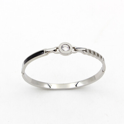 

Titanium Steel Bracelet Jewelry Korean Black Epoxy Roman Number Bracelet Single Diamond Bracelet for Men&Women