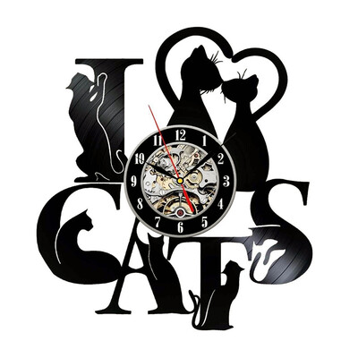 

Love Cats 3D Vinyl Wall Clock Black Record Home Bedroom Wall Art Decoration