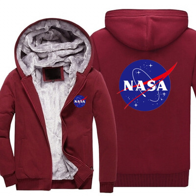 

2018 New USA SIZE Men Winter Autumn Hoodies NASA Space Administration pattern Fleece Coat Baseball Uniform Sportswear Jacket wool
