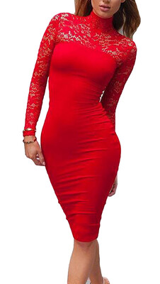 

Bigood Women Elegant Long Sleeve Lace Slimming Bodycon Dress Party Skirt