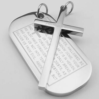 

Hpolw 2шт мужская нержавеющей стали Креста английского Лорда молитвы собака тегов ожерелье комплект, 18 и 22 дюйма цепь, серебро