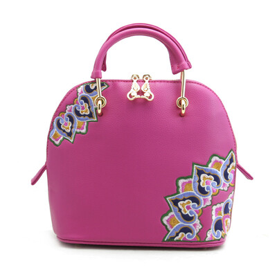 

Fashion leather ethnic embroidery bag shell style women messenger bags small famous brand leather embroidered bags tote bag