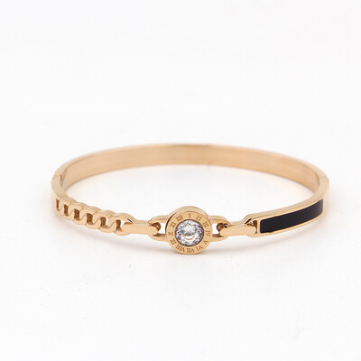 

Titanium Steel Bracelet Jewelry Korean Black Epoxy Roman Number Bracelet Single Diamond Bracelet for Men&Women
