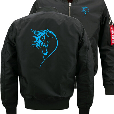 

Fluorescent luminous auspicious horse Bomber Flight Flying Jacket Winter thicken Warm Zipper Men Jackets Anime Mens Casual Coat