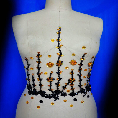 

Handmade blackgolden colour crystal patches sew on trim Rhinestones applique with stones sequins beads 3232cm