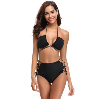 

Black Cross Straps Bikini&High Waist Swimsuit