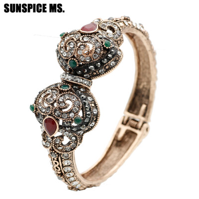 

SUNSPICE MS New Turkish Love Charm Vintage Cuff Bracelets & Bangles For Women Antique Gold Color Bohemia Indian Bangles Jewelry