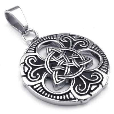 

Hpolw Mens&Womens Silver&black Celtic Knot Stainless Steel 316L Hollow circular Pendant Necklace18-26 inch Chain