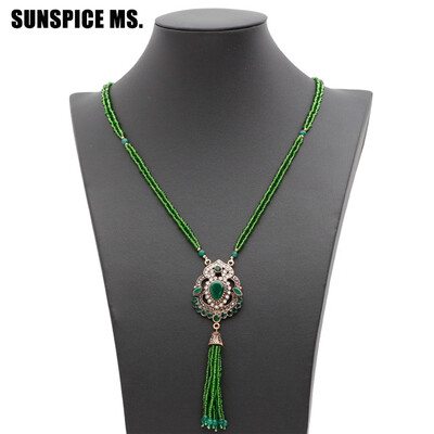

Vivid Color Turkish Women Vintage Strand Seed Bead Necklace Flower Long Pendant Sweater Chain Bohemia Antique Wedding Jewelry