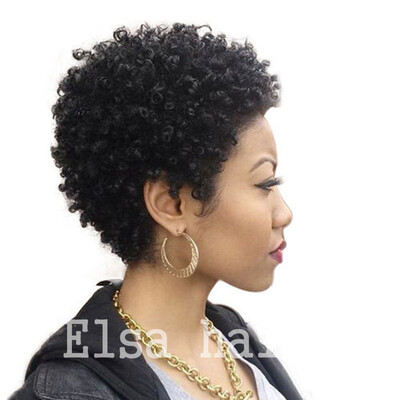 

Human Hair Wigs For Black Women Peruvian Afro Kinky Curly Lace Front Wigs With Baby Hair 4inch Black Color None Lace Wig