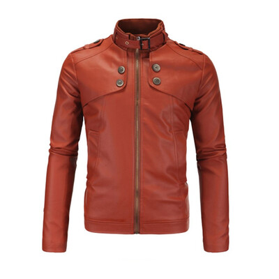 

Mens Long Sleeved Motorcycle Leather Jackets New Fashion Solid Color Mens Coat Leather Jacket