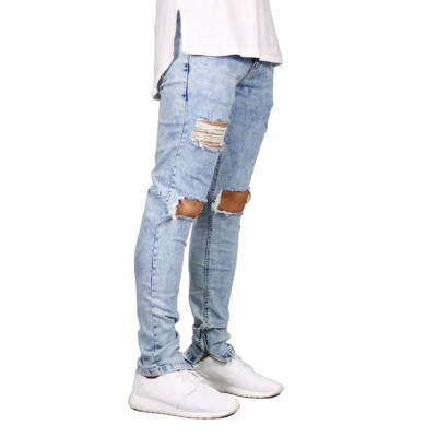 

Tangjin Men Jeans Stretch Destroyed Ripped Design Fashion Ankle Zipper Skinny Jeans For Men