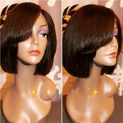 

Human Hair Short Wigs With Bangs Glueless Lace Front Wigs Brazilian Human Hair Bob Wig for Black Women