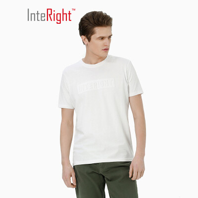 

INTERIGHT round neck T-shirt male net color PIMA cotton embossed short sleeve army green XXL