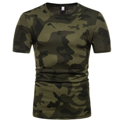 

New Mens Camouflage Round Neck T Shirt Summer Short Sleeve Round Neck T Shirt