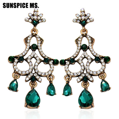 

Glittering Indian Wedding Dangle Earrings For Women Vintage Turkish Crystal Ethnic Jewelry Long Drop Water Hollow Party Earring