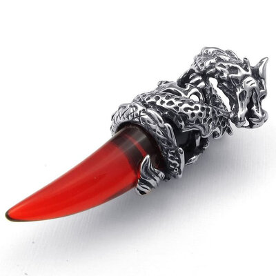 

Hpolw Jewelry Mens Gothic Vintage DragonWolf head Tooth Blue&Red&Green Crystal Stainless Steel Pendant Necklace 18-26 inch Cha