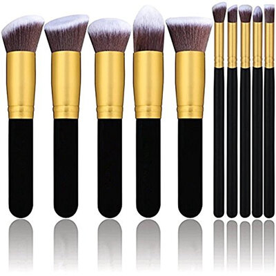 

Diow Makeup Brushes 10Pcs Gold Synthetic Kabuki Cosmetics Foundation Blending Blush Eyeliner Face Powder Makeup Brush Set Kit