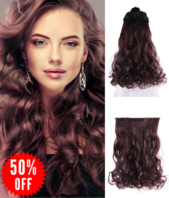 

Rhyme 23" Wine red Curly Layered One Piece 5 Clips Clip inon Hair Extensions Hairpieces for GirlsWoman