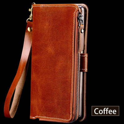 

Genuine Leather flip Case For Samsung S6 S7 S8 Plus Note 8 Zipper wallet bag Lanyard design Phone Cover