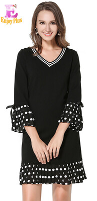 

M L XL XXL 3XL 4XL 5XL plus size cotton office spring 2018 dress women elegant big size 34 sleeve black polka dots straight lady