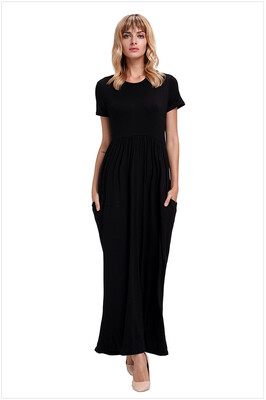 

Short Sleeve Ruched Waist Maxi Dress