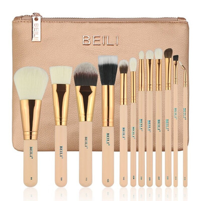 

BEILI 12 stücke Wesentlichen Reise kit Rosa Foundation Puder lidschatten Make-Up Pinsel set Hohe qualität