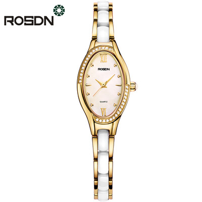 

ROSDN Brand Women Rose Gold Watch Роскошные хрустальные сапфировые женские керамические браслеты из кварцевого стекла Водонепрониц