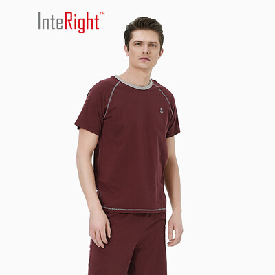 

INTERIGHT home service mens cotton short-sleeved raglan sleeves casual home service suit wine red XL