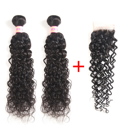 

Brazilian Water Wave Bundles Brazilian virgin Hair Weave 3 Bundles With Closure More Wavy Non Remy Human Hair With Lace Closure
