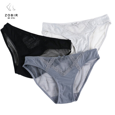 

ZOBIR summer womens underwear 3 loaded breathable ice silk thin section underwear female lace low waist mesh perspective briefs 3 pairs are equipped with L