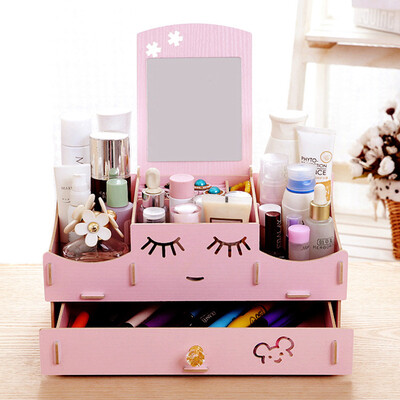 

Everything good large cosmetic storage box desktop wooden wooden storage finishing dressing mask mask skin care products rack JD-M09 cherry wood