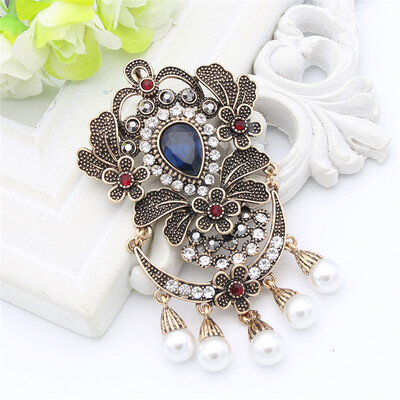 

Vintage Turkish Women Big Resin Simulated-Pearl Brooch Pin Flower Подвеска Ювелирные изделия Античное золото Цвет Индия Невеста Эт
