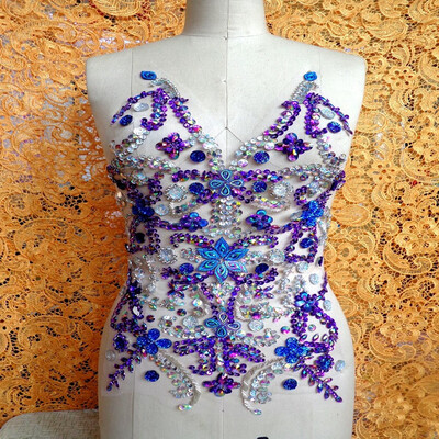 

Чистая ручная работа пошита на Rhinestones applique фиолетовый / прозрачный цветные кристаллы AB пятна 50 * 32 см Аксессуары для одежды DIY