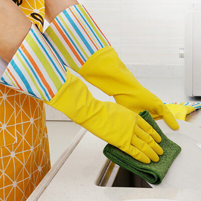 

Ou Runzhe cleaning gloves latex yellow stripes four seasons household cleaning kitchen gloves