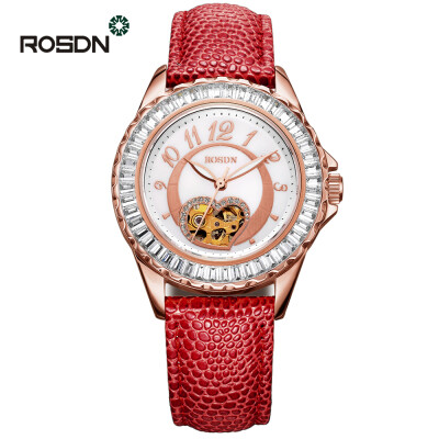 

Luxury ROSDN Brand Ladies Watch Pearl Dial Leather Strap Automatic Mechanical Watch Women Clock Waterproof Fashionable Watch