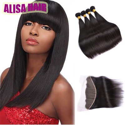 

Malaysian Straight Virgin Hair Bundle Deals 4 Bundles Human Hair With Closure Ear To Ear Lace Frontal With Bundles Straight Hair