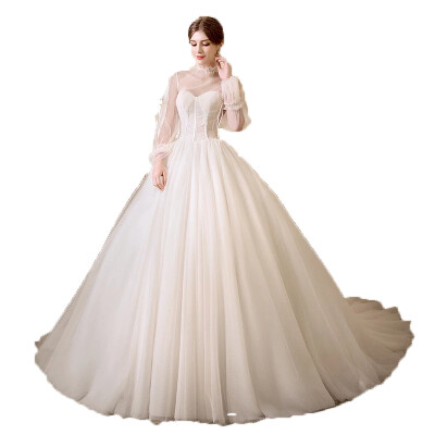 

Long Sleeves Coat Strapless Lace Up Pearl Sweep Train Ball Gown Wedding Dress