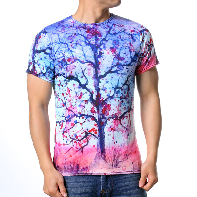 

Mens Tree Printed Short Sleeve Round Neck Pullover T-Shirts