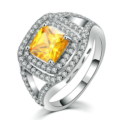 

High Quality Luxurious Yellow CZ Diamond Crystal Jewelry Engagement Rings For Women Accessories Wedding Rings R499