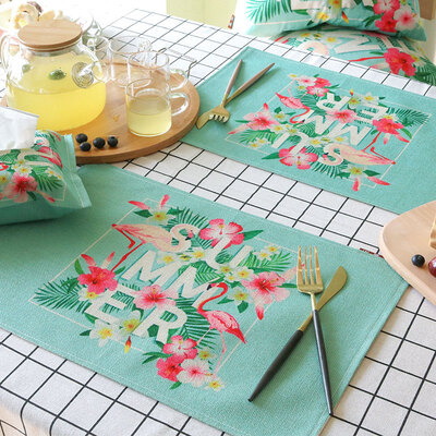 

Yuanyuan flower cloth placemat Nordic wind flamingo fresh American western food pad insulation pad meal coaster table mat pad pad coaster
