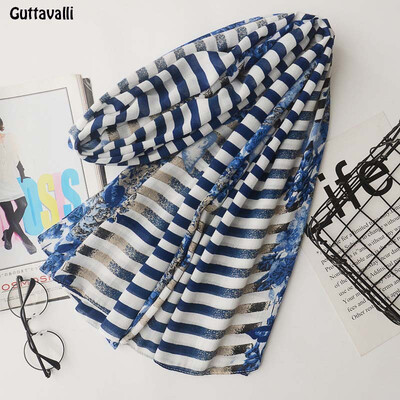 

Guttavalli Women Stripes Flowers Long Shawl Spring Женский патч-клуб Scarf Bohemia Blue Skinny Chevron Skinny Scarves