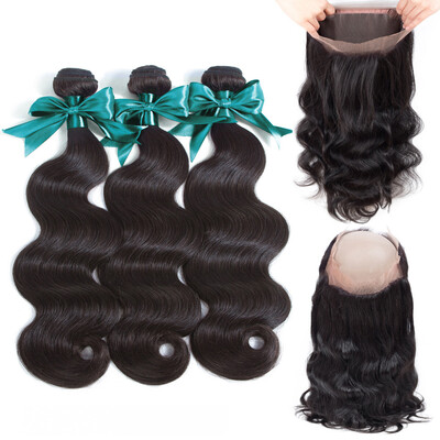 

Pre Plucked 360 Кружевное закрытие с поясом для волос 23,5 "x4" x3 "360 Кружевные волосы Virgin Бразильская волна тела 360 Кружева спереди с детскими волосами
