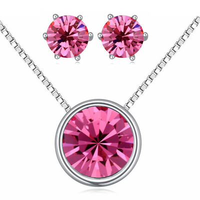 

Austrian Crystal Round Pendant Necklace Stud Earrings Set For Women Jewelry Set MotherS Gift