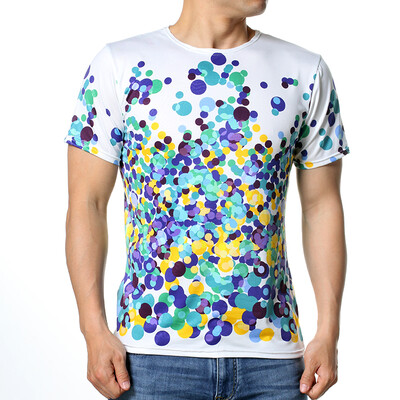 

Fashion Mens O-neck Tops Colorful Small Dots Print Pullover T-Shirts