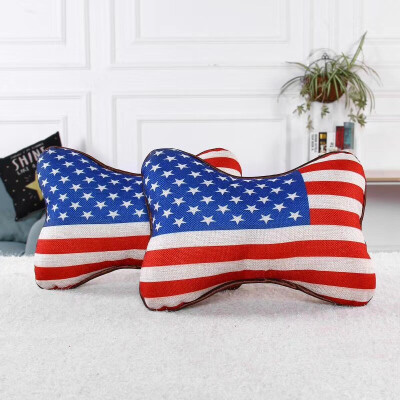 

Car Neck Pillow Flax Printing Memory Cotton Filling Head Pillow America England Flag Eiffel Tower Car Interior Linen 2PCS/Set