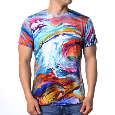 

Mens Fashion O-Neck Pullover Colorful Print T-Shirts